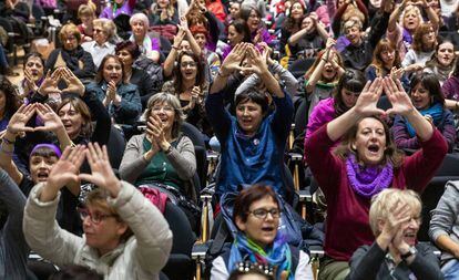 Participantes en el V Encuentro Estatal de la Comisión 8-M, que se ha celebrado este fin de semana en Valencia. 
