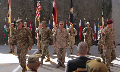 Ceremonia militar de las tropas estadounidenses en una base en Bagdad el pasado septiembre.
