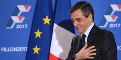 François Fillon, este domingo, durante el discurso en el que se declaró vencedor de las primarias.