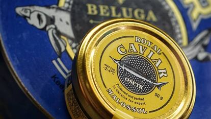 Un bote de caviar de la marca rusa Beluga, producida en Ucrania