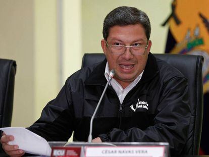 El ministro del Interior ecuatoriano, César Navas, confirma el secuestro. 