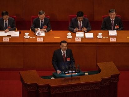 El primer ministro chino, Li Keqiang, en el discurso de inauguración de la sesión legislativa anual.