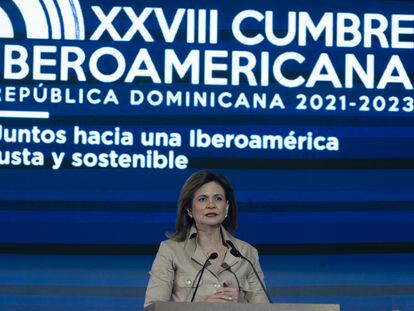 Raquel Peña, vicepresidenta de República Dominicana durante el Encuentro Empresarial Iberoamericano en Santo Domingo (República Dominicana), este jueves.