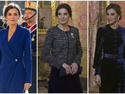 La reina Letizia, en la celebración de la Pascua Militar en 2020, 2019 y 2018.