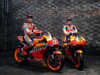 Marc Márquez y Pol Espargaró, en la presentación de la Honda RC213V para la temporada 2021 de MotoGP.