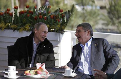 Putin y Bach, desayunando durante los Juegos de Sochi 2014.