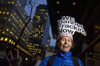 Celebraci&oacute;n en Nueva York despu&eacute;s de que el gobernador anunciara en diciembre la prohibici&oacute;n del fracking en el estado. 