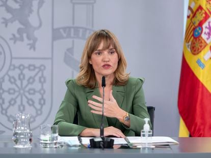 La ministra de Educación y Formación Profesional, Pilar Alegría, este martes durante la rueda de prensa posterior al Consejo de Ministros.