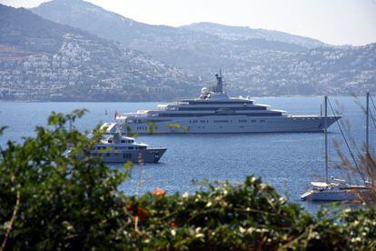 Roman Abramovich's private luxury yacht 'Eclipse' anchored in the waters of Bodrum (Turkey). 