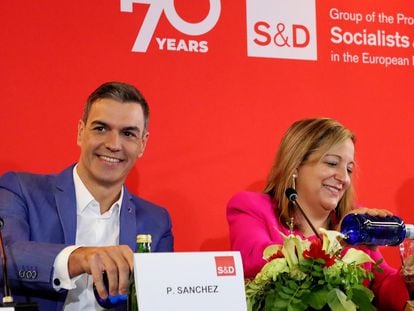 Pedro Sánchez, durante la clausura de la cumbre de los socialdemócratas europeos esta mañana en Madrid, en una imagen distribuida por el PSOE.