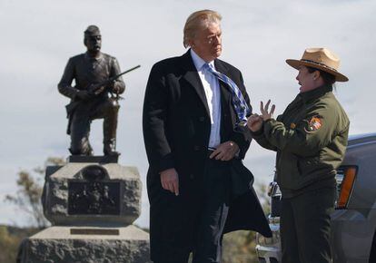 Donald Trump en el Parque Nacional Militar de Gettysburg tras presentar su plan de gobierno