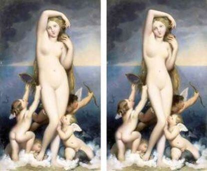 &#039;Venus Anadi&oacute;mena&#039;, de Ingres, junto a su imagen adelgazada, realizada por Anna Utopia Giordano