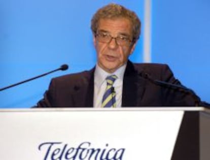El presidente de Telefónica, César Alierta, durante la Junta General Ordinaria de Accionistas.