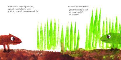 Doble página de 'Su propio color', de Leo Lionni, editado por Kalandraka.