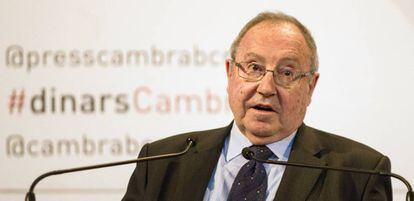 El presidente de Fira de Barcelona, Josep Lluís Bonet, durante su intervención como el invitado en el Dinar Cambra