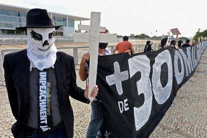 Demonstration recorded on March 26 in Brasilia against President Jair Bolsonaro for his management against the covid-19 pandemic.