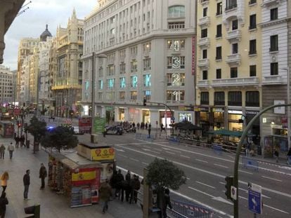 La Gran V&iacute;a uno de los d&iacute;as de corte de tr&aacute;fico. 