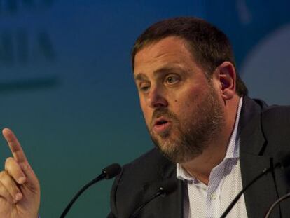 El vicepresidente catal&aacute;n y consejero de Econom&iacute;a, Oriol Junqueras, durante su intervenci&oacute;n en las jornadas econ&oacute;micas del C&iacute;rculo de Econom&iacute;a. 