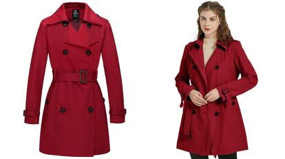 The feminine trench coat, sold on Amazon, can be purchased in six very attractive and elegant colors.