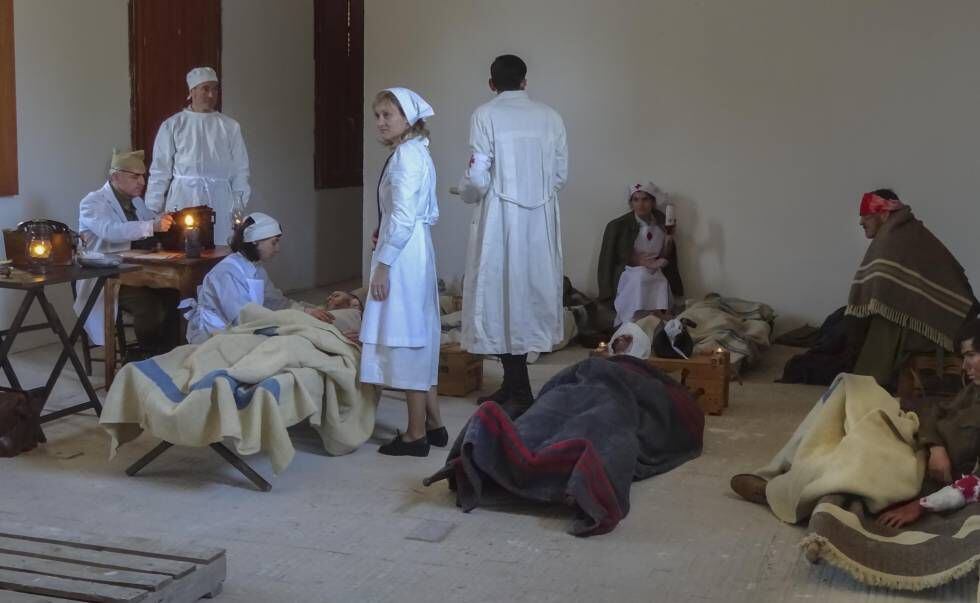 Recreación de las condiciones en el hospital del Molar durante la batalla del Ebro, en una imagen de uno de los vídeos del museo.