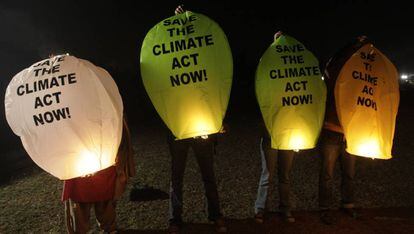 Protesta contra el cambio climático en Nueva Delhi.