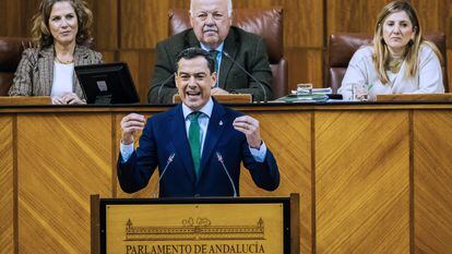 Moreno, este jueves en el Parlamento andaluz.