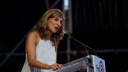 La vicepresidenta segunda del Gobierno y ministra de Trabajo y Economía Social, Yolanda Díaz, el día 11 en un acto de la campaña andaluza en Córdoba.