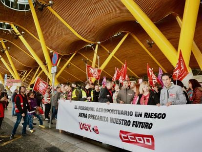 Una de las protestas del personal del handling de Iberia en el aeropuerto de Madrid-Barajas.