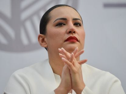 Sandra Cuevas, alcaldesa de Cuauhtémoc, durante un evento político en junio de 2022.