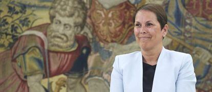 La presidenta de Navarra, Uxue Barkos, durante el encuentro que mantuvo con el Rey Felipe VI en julio.