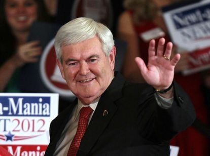 Gingrich celebra su victoria en Atlanta.