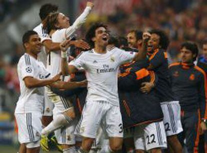 Jugadores del Real Madrid celebran la victoria ante el Bayern de Munich en las pasadas semifinales de la Champions.