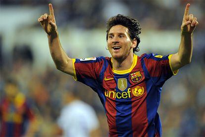 Messi celebra uno de sus goles ante el Zaragoza.