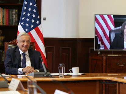 Kamala Harris y AMLO en reunión México Estados unidos