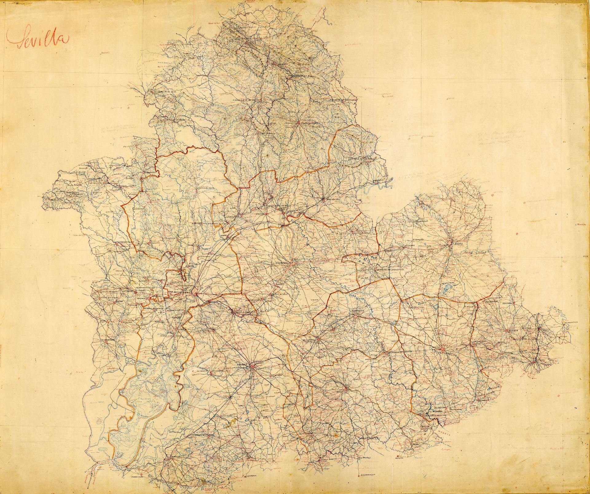 Borrador del mapa de Sevilla realizado por Francisco Coello y su equipo hacia 1869.