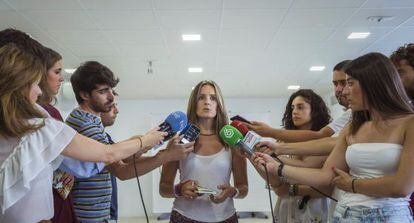 La secretaria de Coordinaci&oacute;n de Podemos, &Aacute;ngela Ballester, este viernes en la sede de Podemos en Madrid. 