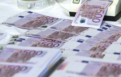 Billetes de 500 euros incautados en una operación policial.