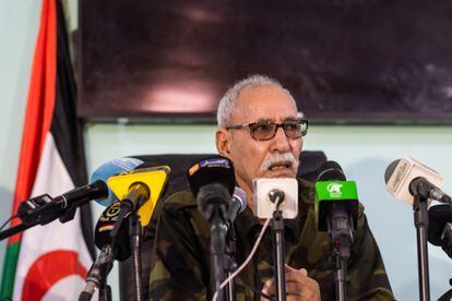El líder del Frente Polisario, Brahim Gali, este sábado durante la rueda de prensa.