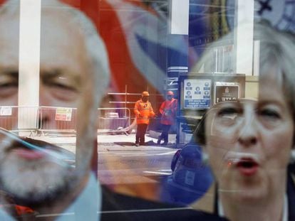 Imágenes de la campaña de la candidata Theresa May y Jeremy Corbyn.