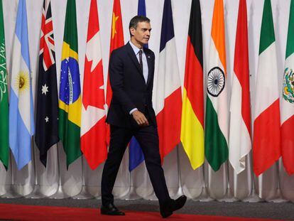 El presidente español, Pedro Sánchez, en la cumbre del G20 en Osaka (Japón).