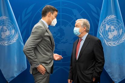 Pedro Sánchez y António Guterres, el miércoles en la ONU.