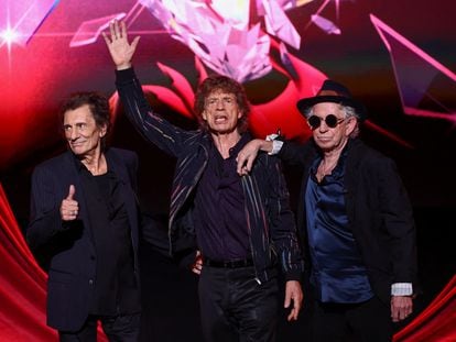 Mick Jagger, Keith Richards y Ronnie Wood, en la presentación de su nuevo disco, este miércoles en Londres.