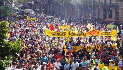 Manifestación de taxista en Barcelona este miércoles.