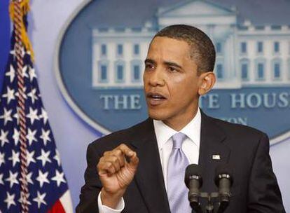 El presidente de EE UU, Barack Obama, hoy durante una rueda de prensa en la Casa Blanca