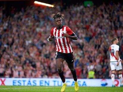 Nico Williams of Athletic Club reacts after scoring goal during the La Liga Santander football match between Athletic Club and Rayo Vallecano at San Mames on September 17, 2022, in Bilbao, Spain.
AFP7 
17/09/2022 ONLY FOR USE IN SPAIN