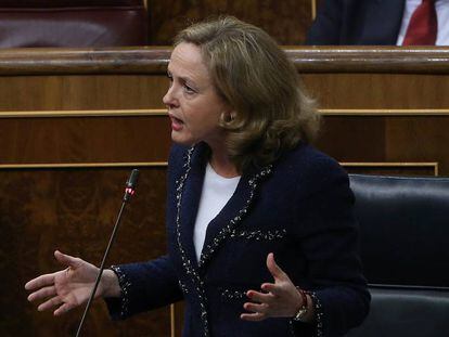 Nadia Calviño, ministra de Economía, en una comparecencia en el Congreso.