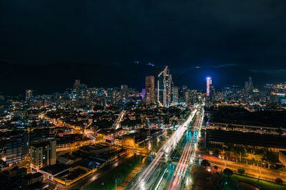 Bogota, Colombia - November 2020: The Avenida El Dorado in Bogota seen during a dark night.