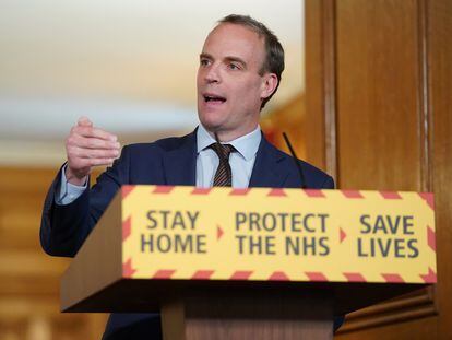 El ministro de Exteriores del Reino Unido, Dominic Raab, en la rueda de prensa de este jueves.