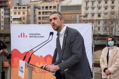 El conseller Bernat Solé interviene en un acto preelectoral en Lleida este sábado.