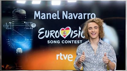 Manel Navarro en la conferencia de prensa que se celebró en Rtve el 13 de febrero.